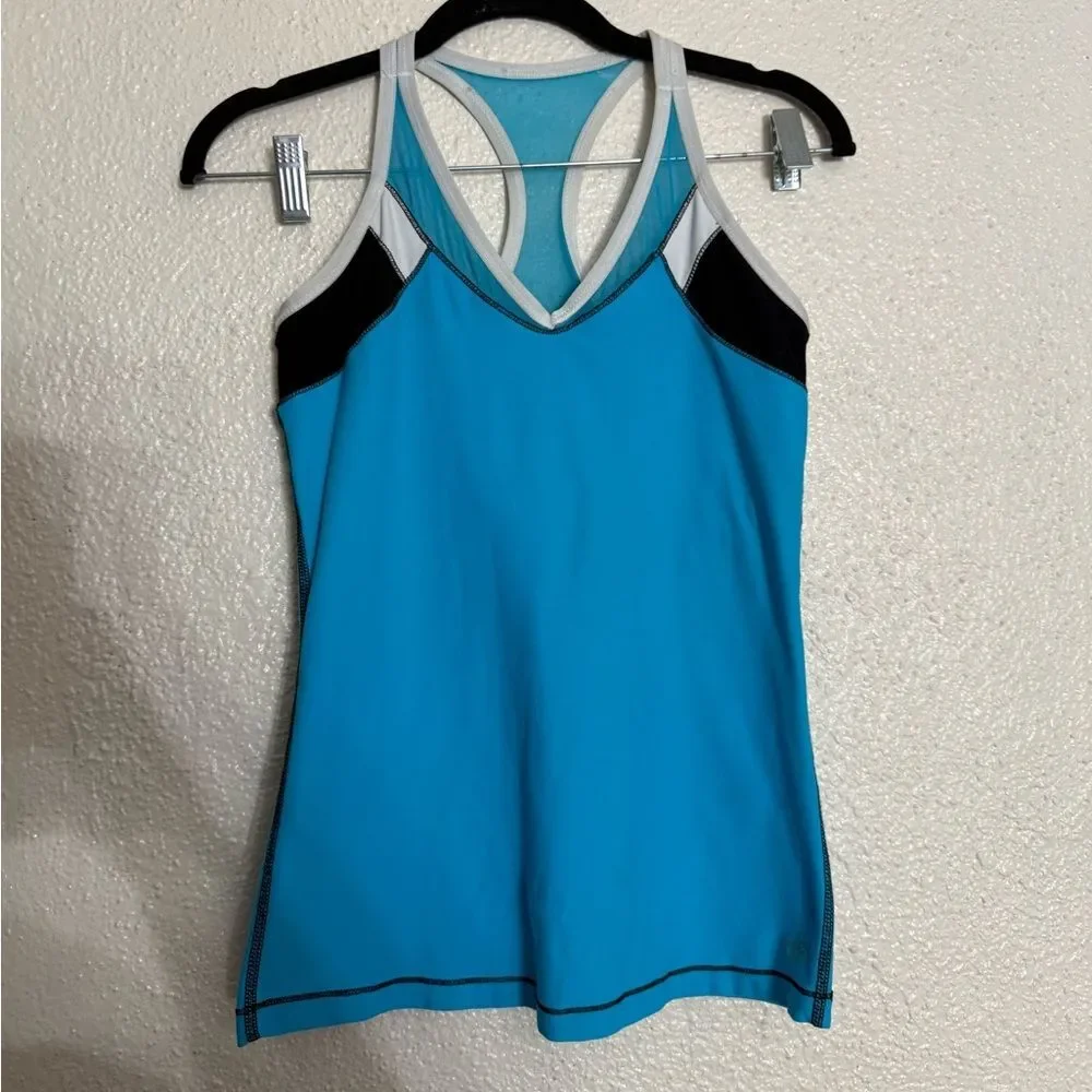 ALO Yoga Color block activewear Mesh Tank Top Blue and White Size small